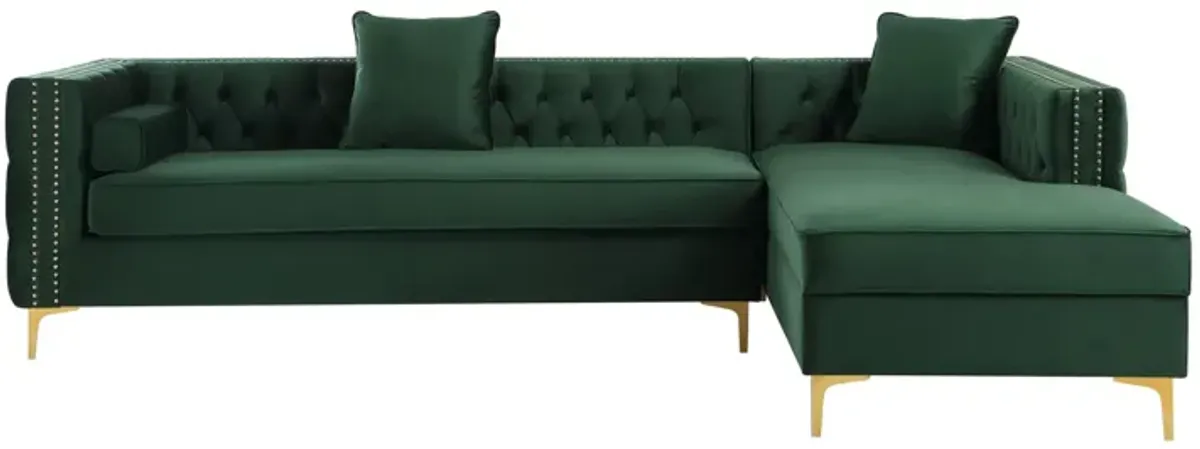 Inspired Home Clarinda Velvet Right Facing Chaise Sectional Sofa