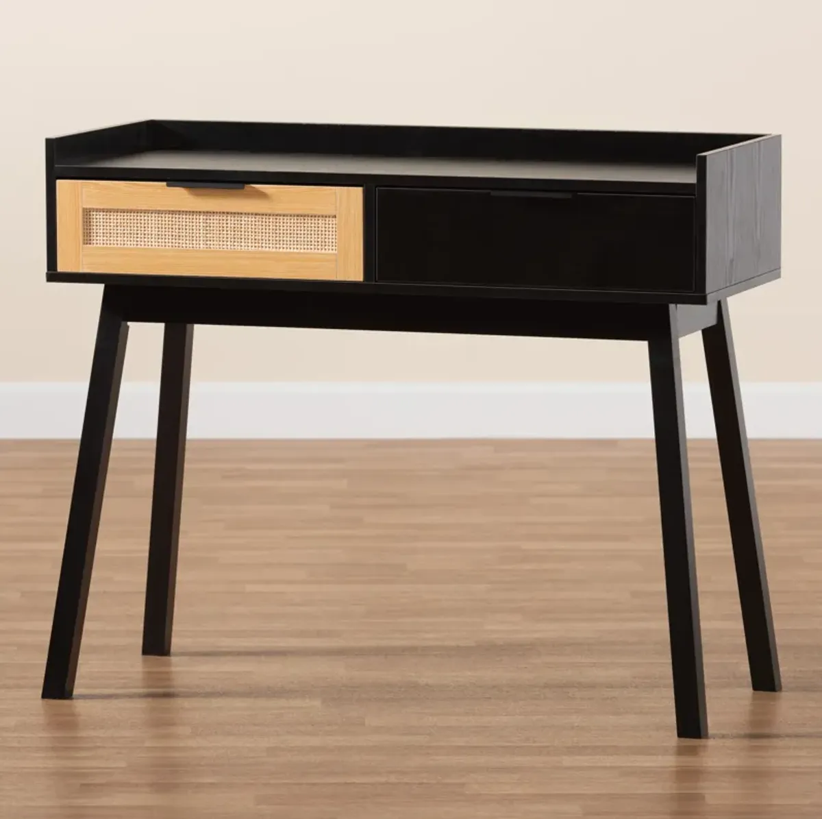 Baxton Studio Kalani Two-Tone Espresso Brown and Natural Finished 2-Drawer Console Table