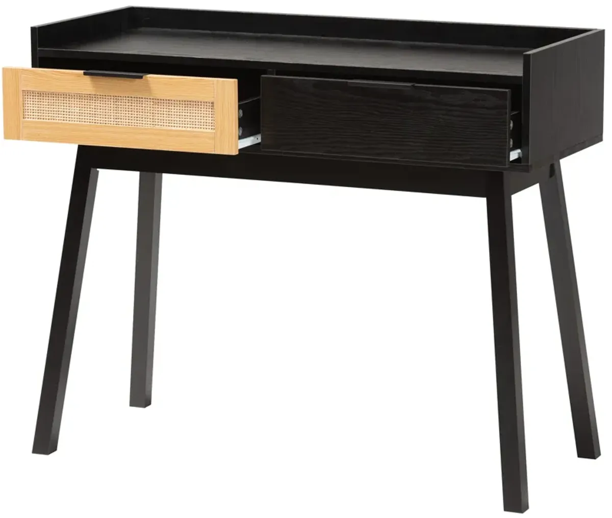 Baxton Studio Kalani Two-Tone Espresso Brown and Natural Finished 2-Drawer Console Table