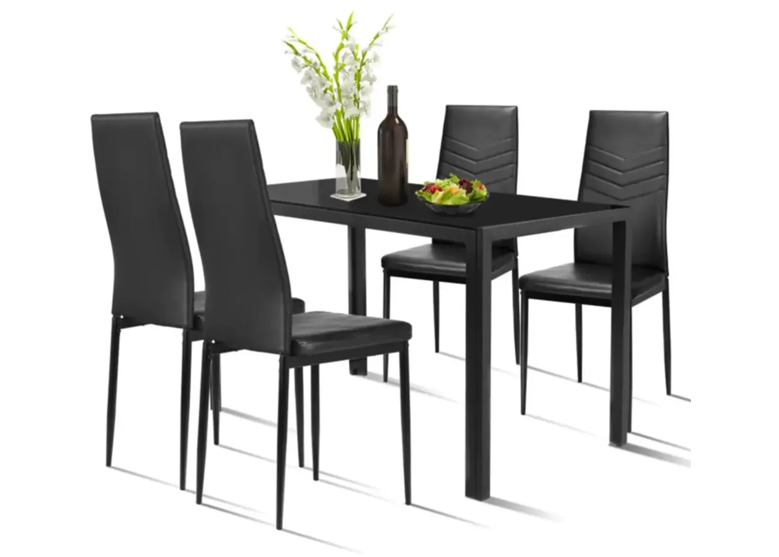 Hivvago 5 Piece Kitchen Dining Set Glass Metal Table and 4 Chairs Breakfast Furniture