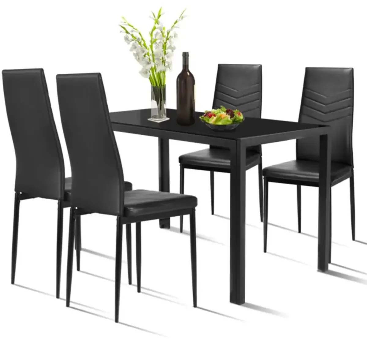 Hivvago 5 Piece Kitchen Dining Set Glass Metal Table and 4 Chairs Breakfast Furniture