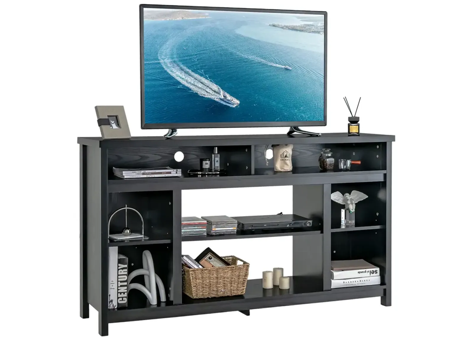 58 Inch TV Stand Entertainment Console Center with Adjustable Open Shelves-Black