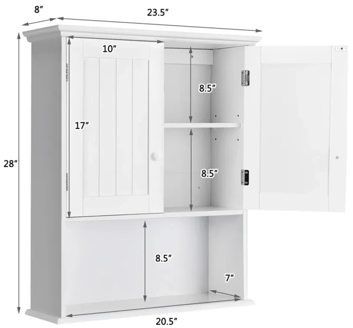 Costway Wall Mount Bathroom Cabinet Storage Organizer Medicine Cabinet with 2-Doors and 1- Shelf Cottage Collection Wall Cabinet Grey