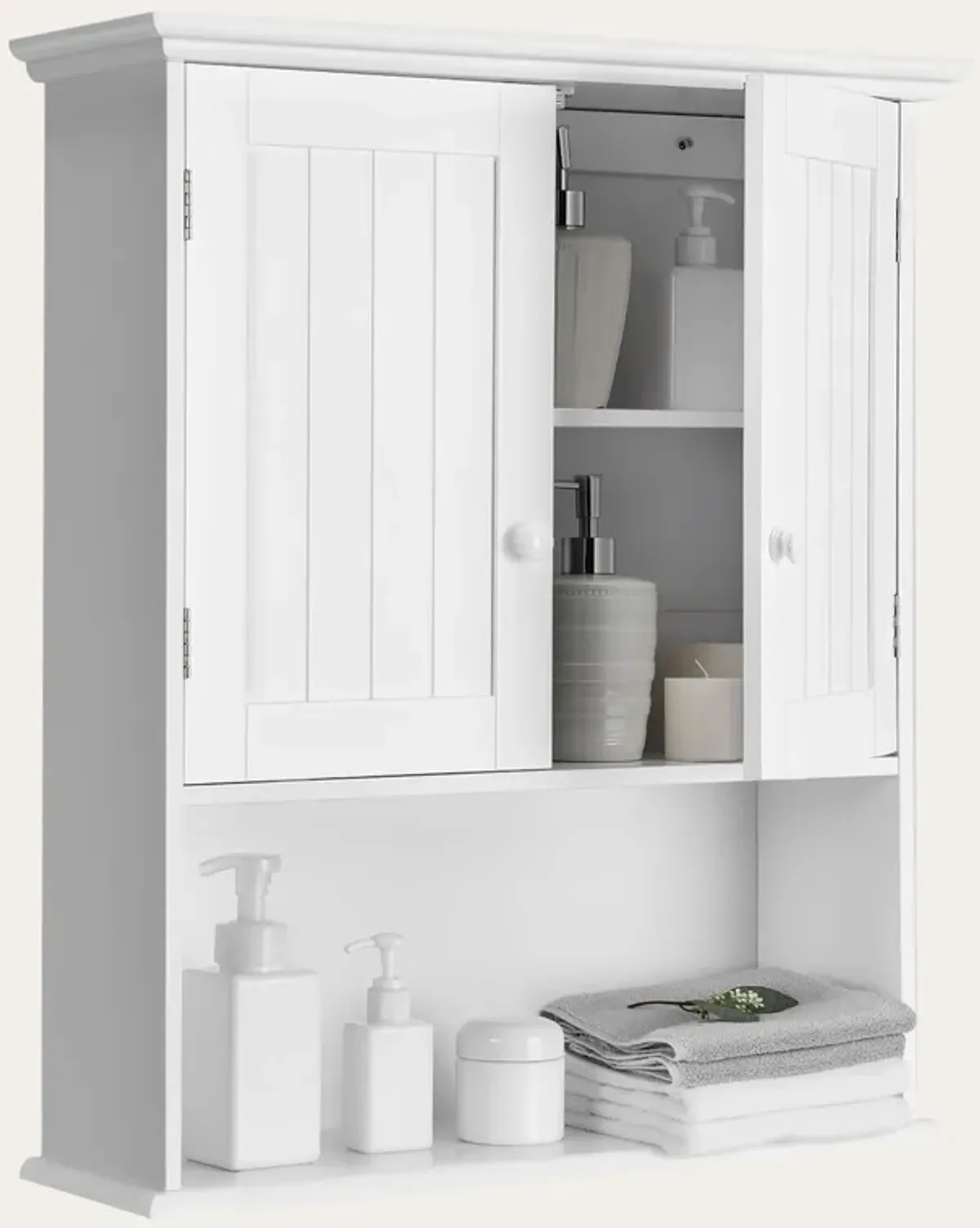 Costway Wall Mount Bathroom Cabinet Storage Organizer Medicine Cabinet with 2-Doors and 1- Shelf Cottage Collection Wall Cabinet Grey