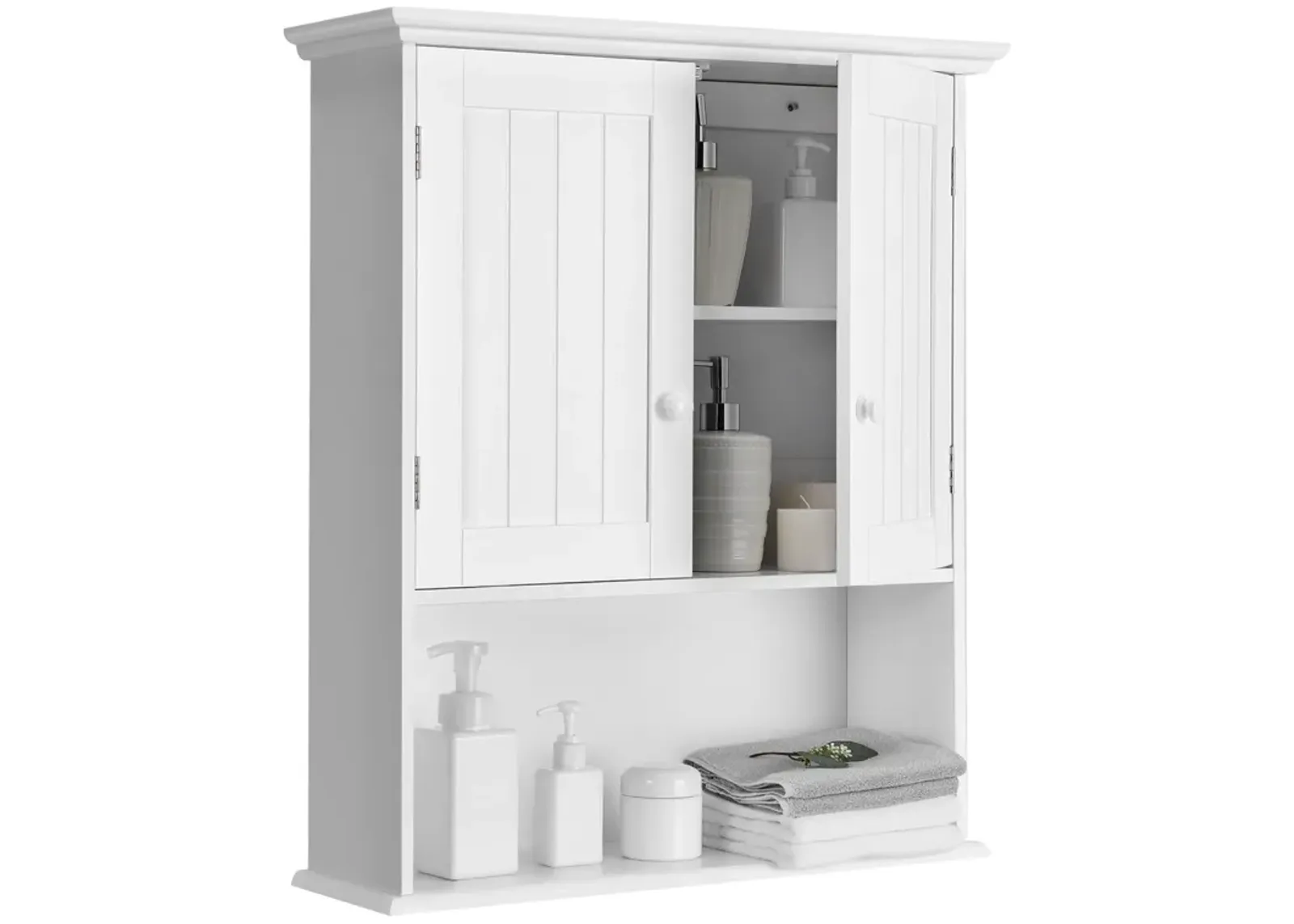 Costway Wall Mount Bathroom Cabinet Storage Organizer Medicine Cabinet with 2-Doors and 1- Shelf Cottage Collection Wall Cabinet Grey