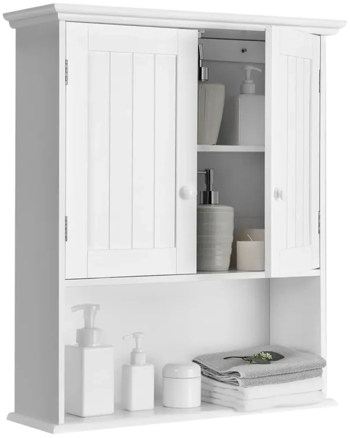 Costway Wall Mount Bathroom Cabinet Storage Organizer Medicine Cabinet with 2-Doors and 1- Shelf Cottage Collection Wall Cabinet Grey