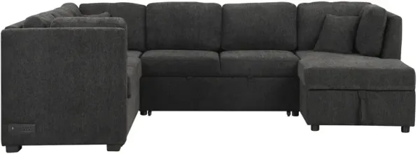 Merax U-shaped Sectional Sofa Pull Out Sofa Bed with 2 USB Ports