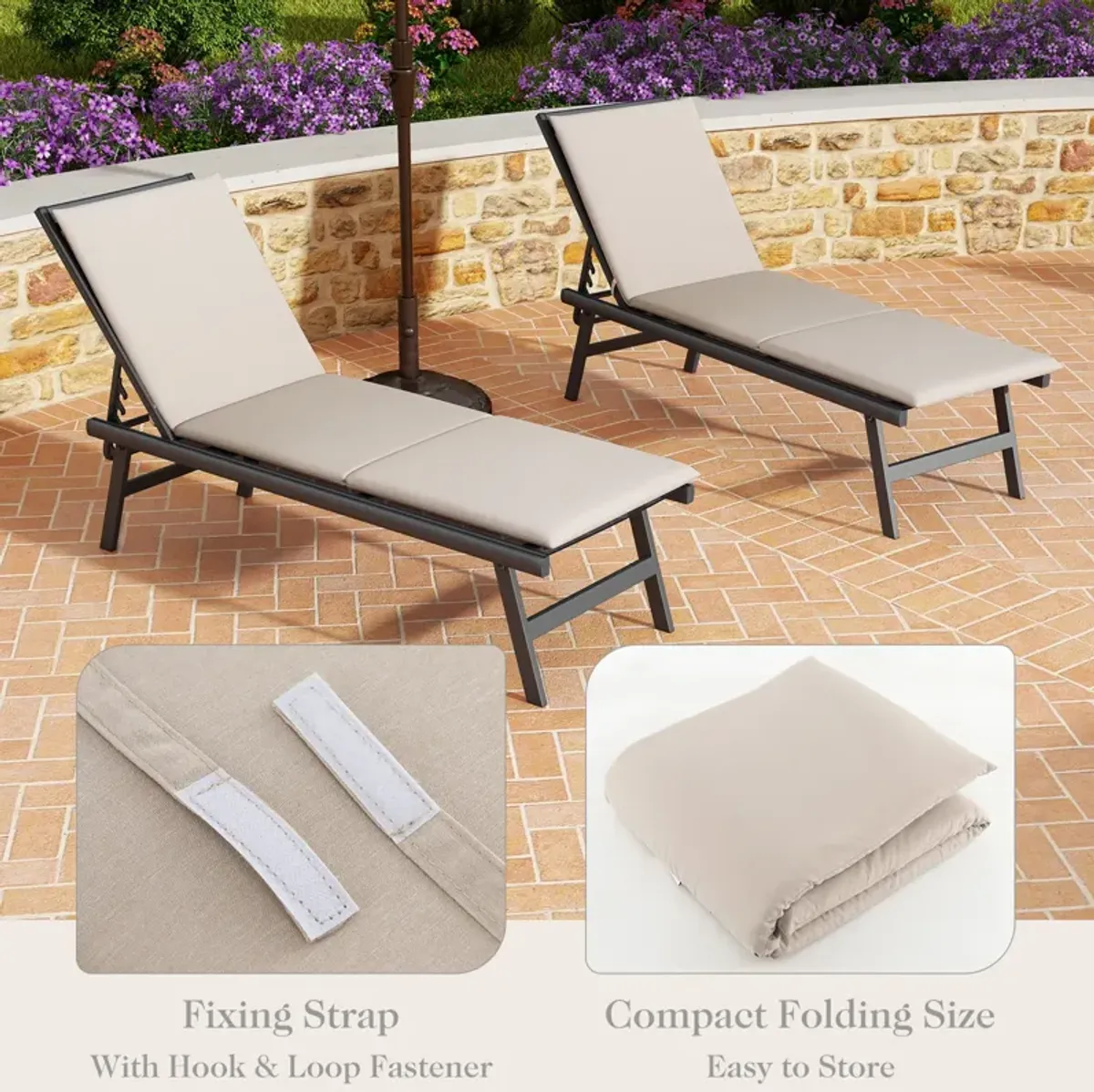 Outdoor Chaise Lounge Cushion Patio Furniture Folding Pad with Fixing Straps