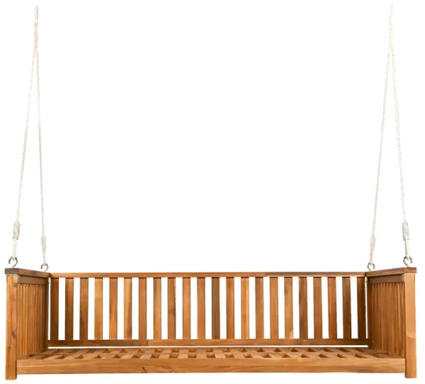 Minimalist Twin Garden Swing Bed with Ropes, Acacia Wood, Safe Sloped Design