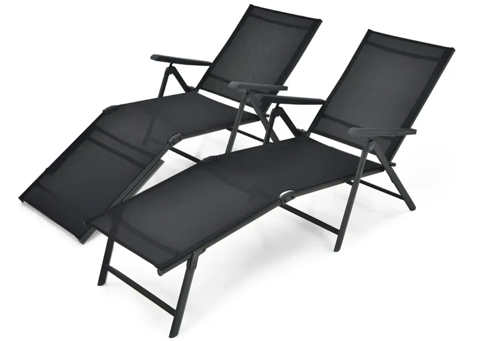 2 Pieces Foldable Chaise Lounge Chair with 2-Position Footrest