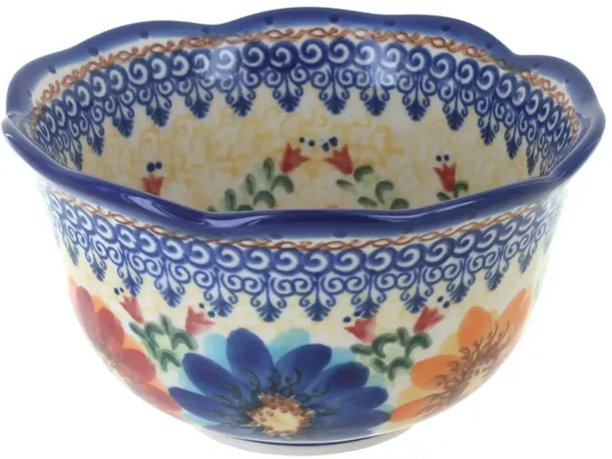 Blue Rose Polish Pottery Garden Butterfly Small Deep Scallop Bowl