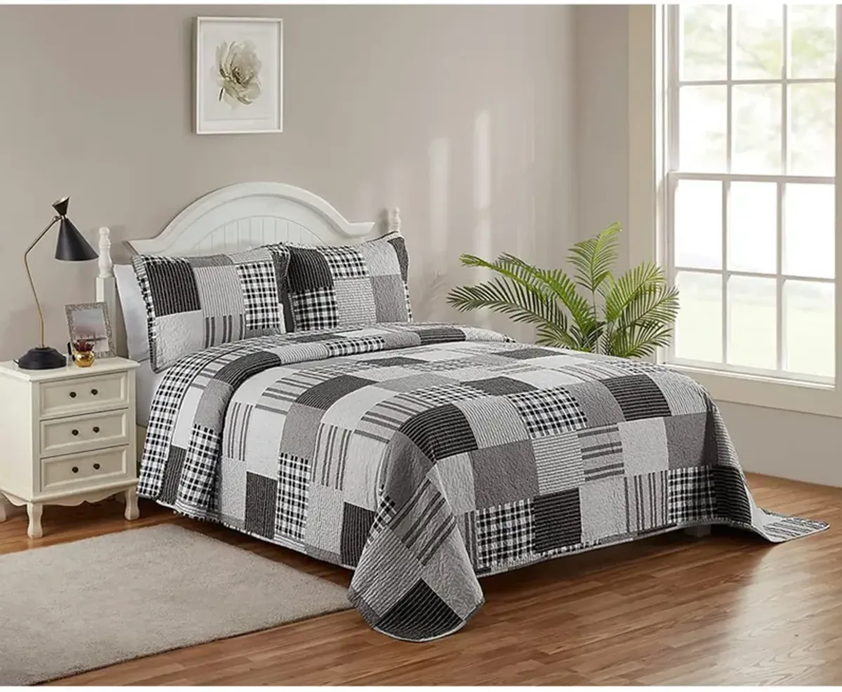 Legacy Decor 3 PCS Quilt Reversible Bedspread Coverlet  Patchwork Design Ultra Soft Microfiber Oversized Full Size