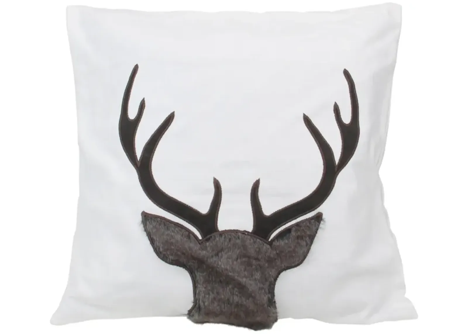 17.5 White and Brown Faux Fur Reindeer Throw Pillow Cover