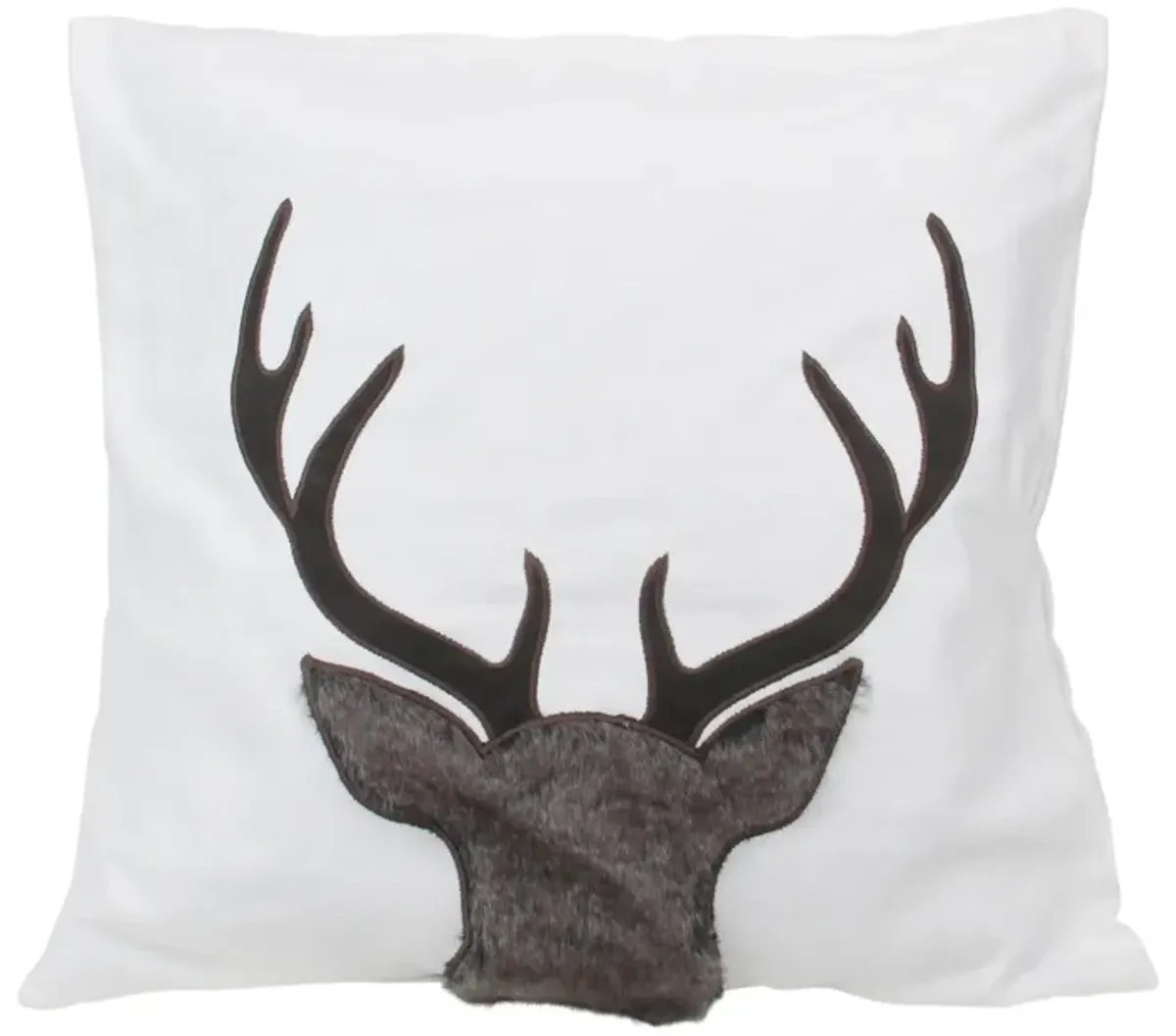 17.5 White and Brown Faux Fur Reindeer Throw Pillow Cover