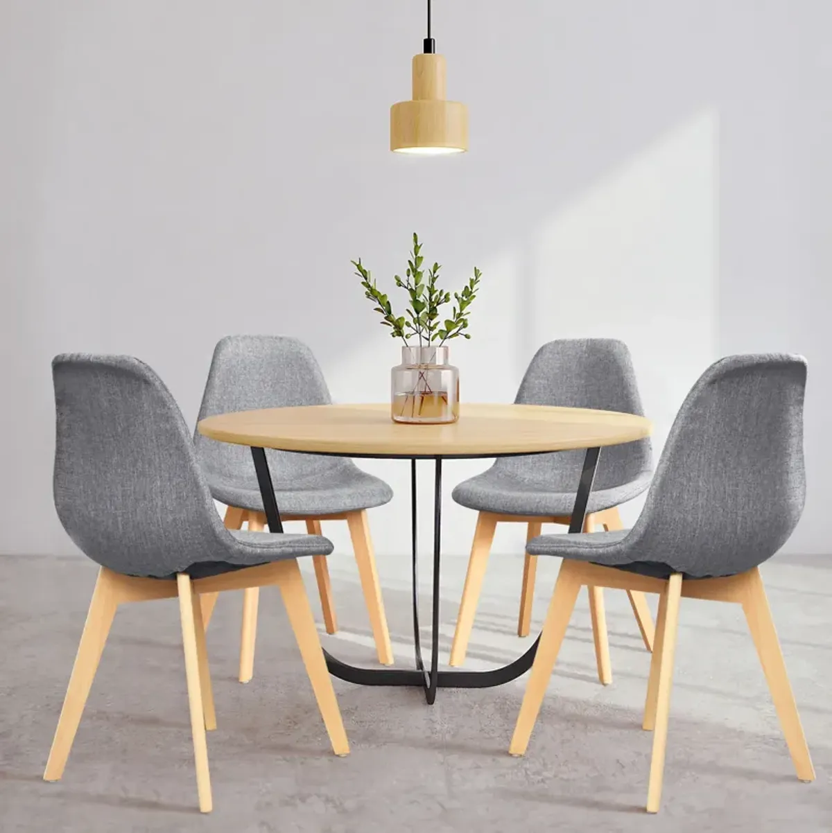 4 Pieces Modern Dining Chair Set with Wood Legs and Fabric Cushion Seat