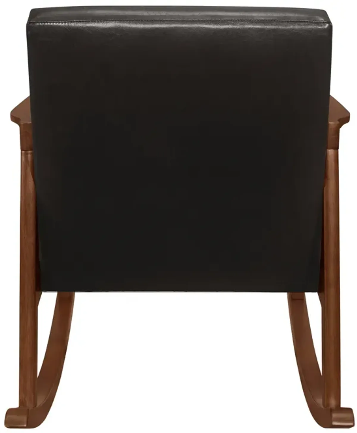 Ciao 37 Inch Rocking Chair Armchair, Dark Brown Faux Leather, Solid Wood - Benzara