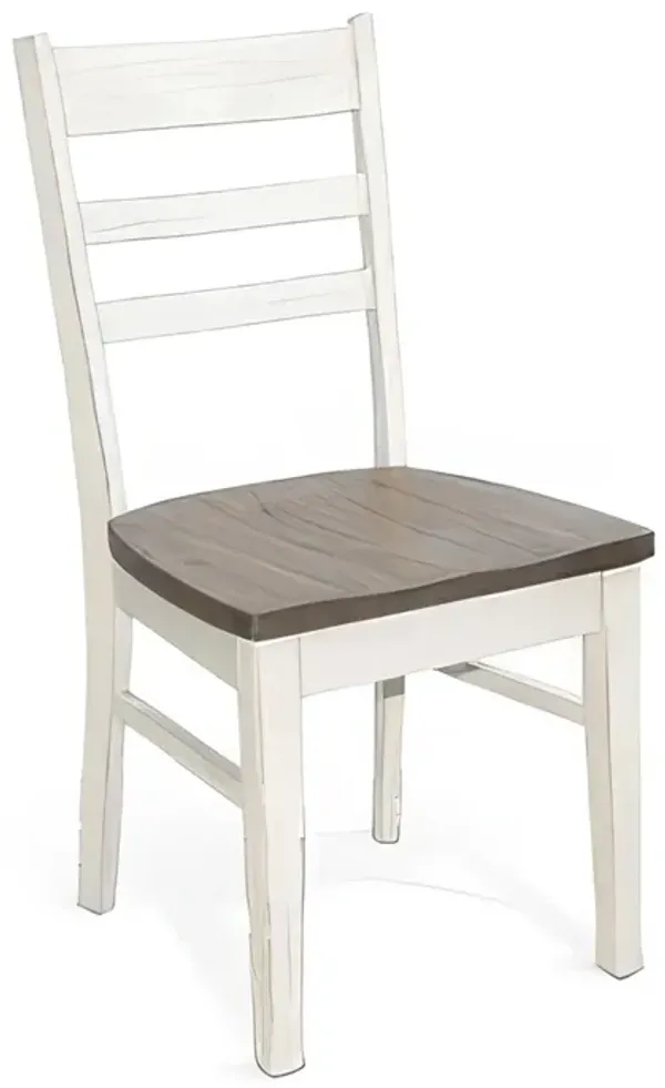 Dean Dining Chair Set of 2, Ladderback Design, White Mahogany Wood - Benzara