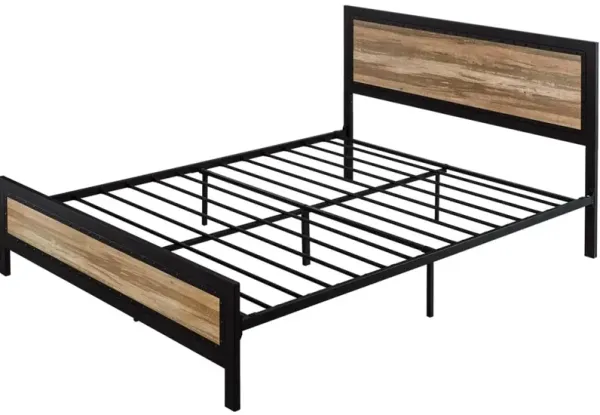 Hivvago Full Industrial Metal Wood Rivet Platform Bed Frame w/ Headboard and Footboard