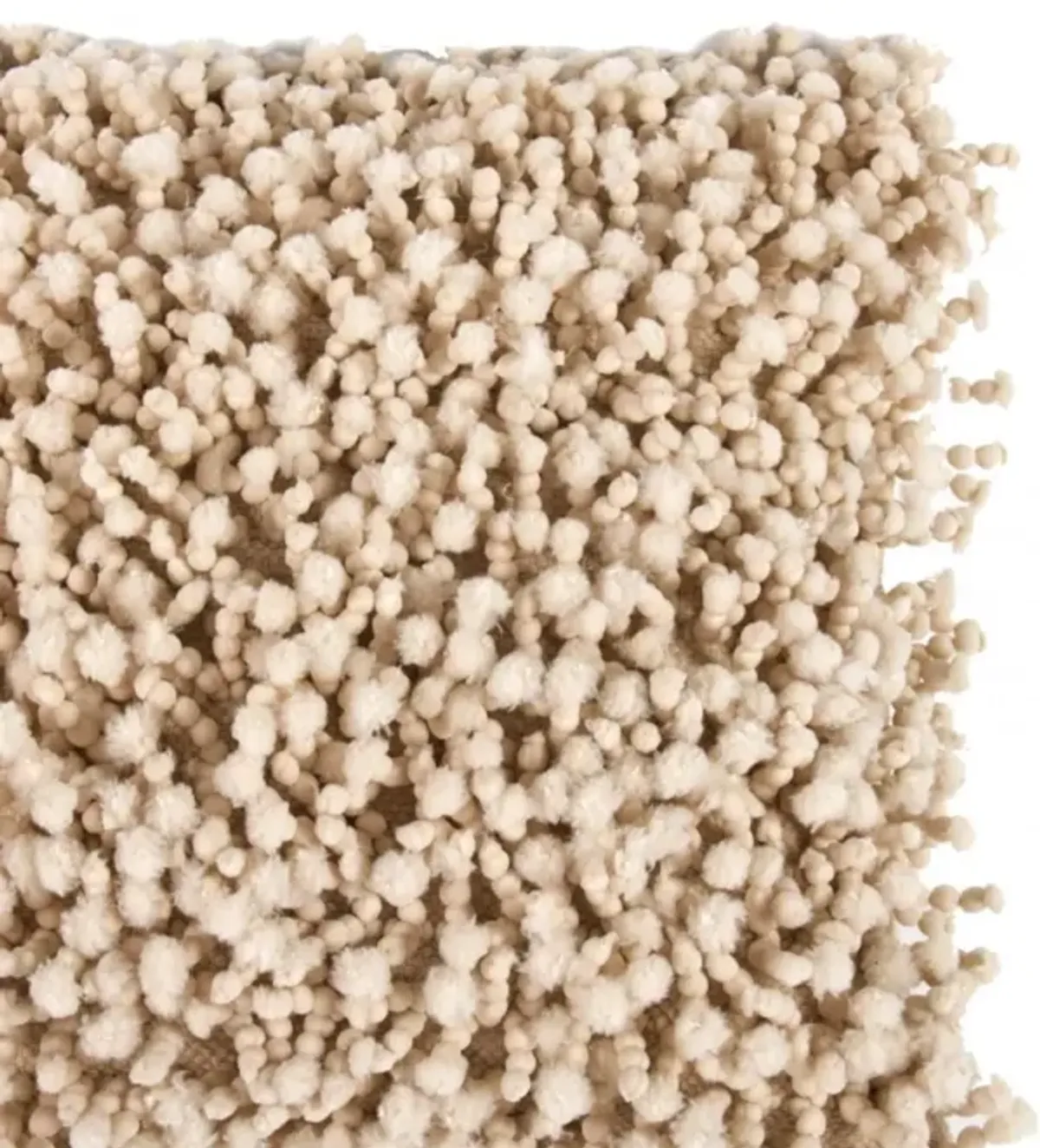 Fabric Accent Pillow with Shaggy Details, Cream-Benzara