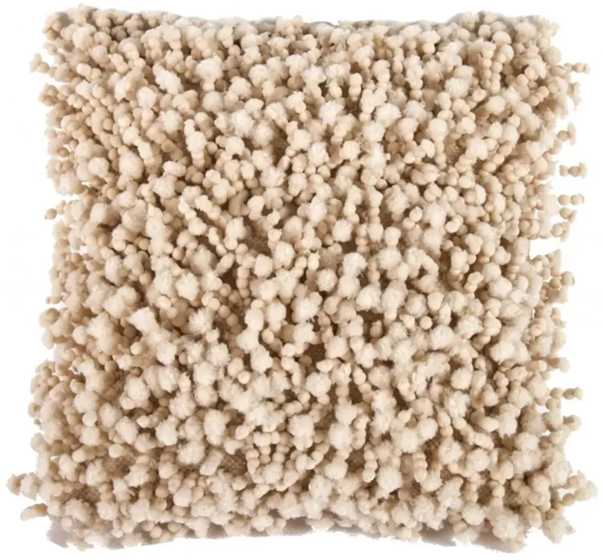 Fabric Accent Pillow with Shaggy Details, Cream-Benzara