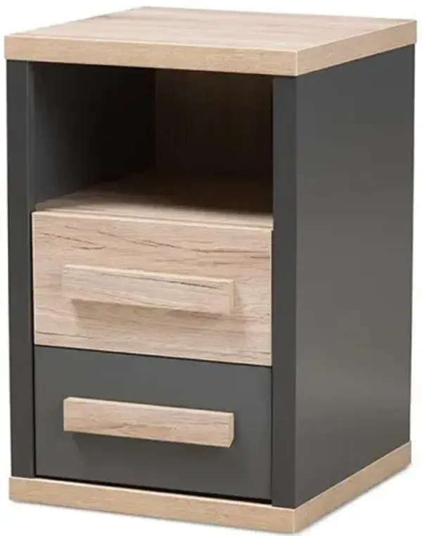 Dark Grey and Light Brown Two-Tone 2-Drawer Nightstand