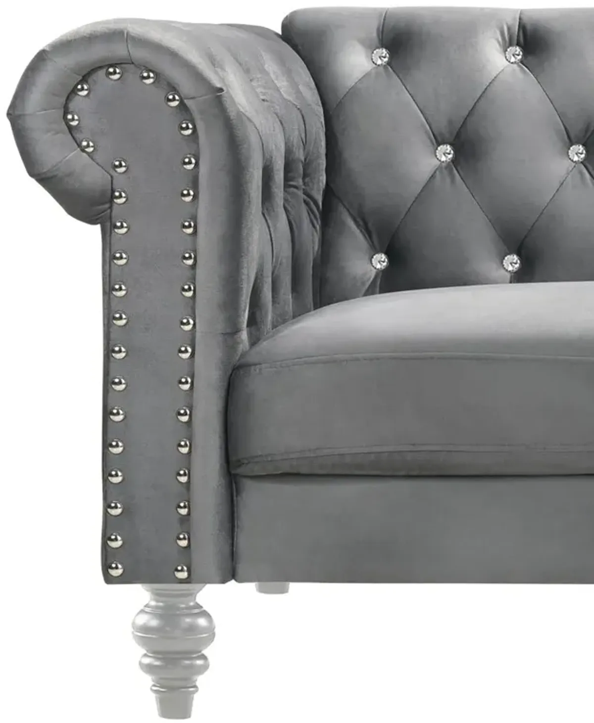 New Classic Furniture Furniture Emma Velvet Fabric Sofa with Rolled Arms in Gray