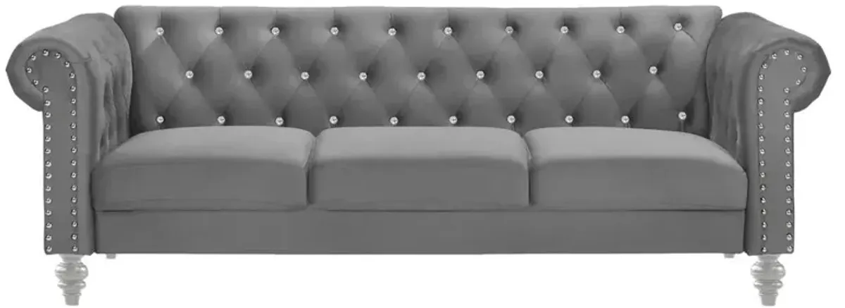 New Classic Furniture Furniture Emma Velvet Fabric Sofa with Rolled Arms in Gray