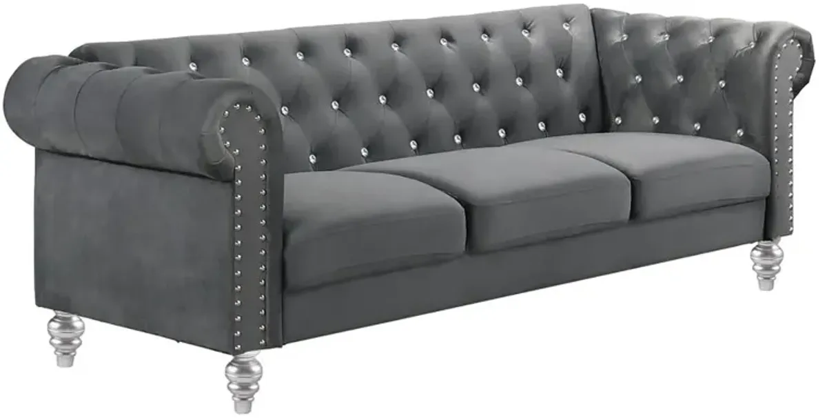 New Classic Furniture Furniture Emma Velvet Fabric Sofa with Rolled Arms in Gray