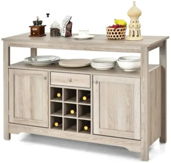 Wood Sideboard Buffet Server Cabinet with Wine Rack and Storage Shelf