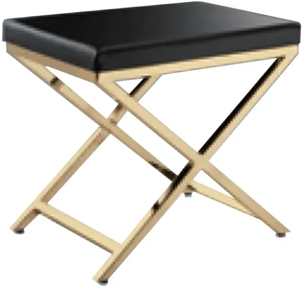 Myra 21 Inch Accent Stool, Gray Faux Leather, Gold Finished Cross Legs - Benzara