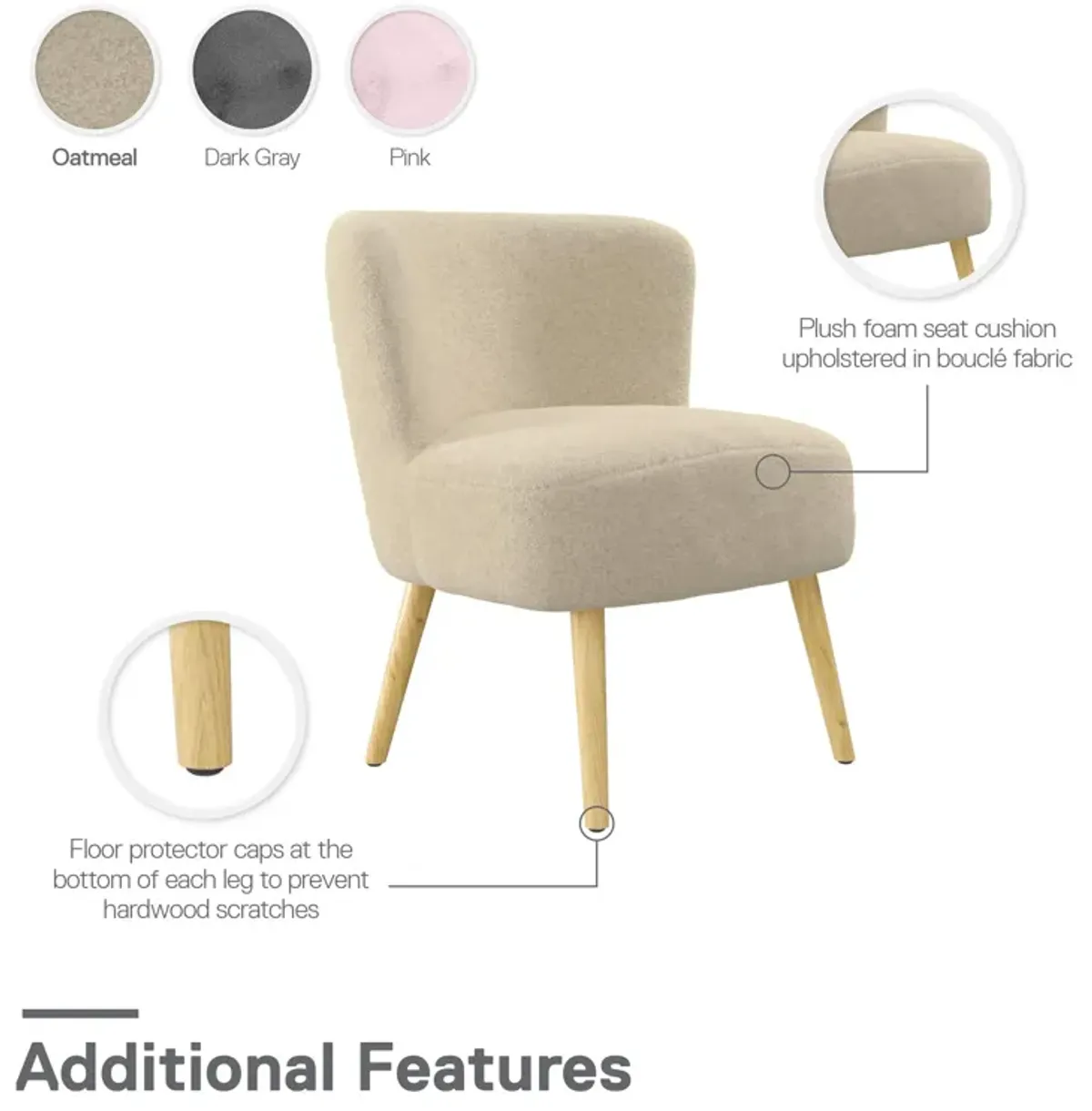 Atwater Living Elisha Boucle Kids Accent Chair with Natural Legs, Oatmeal