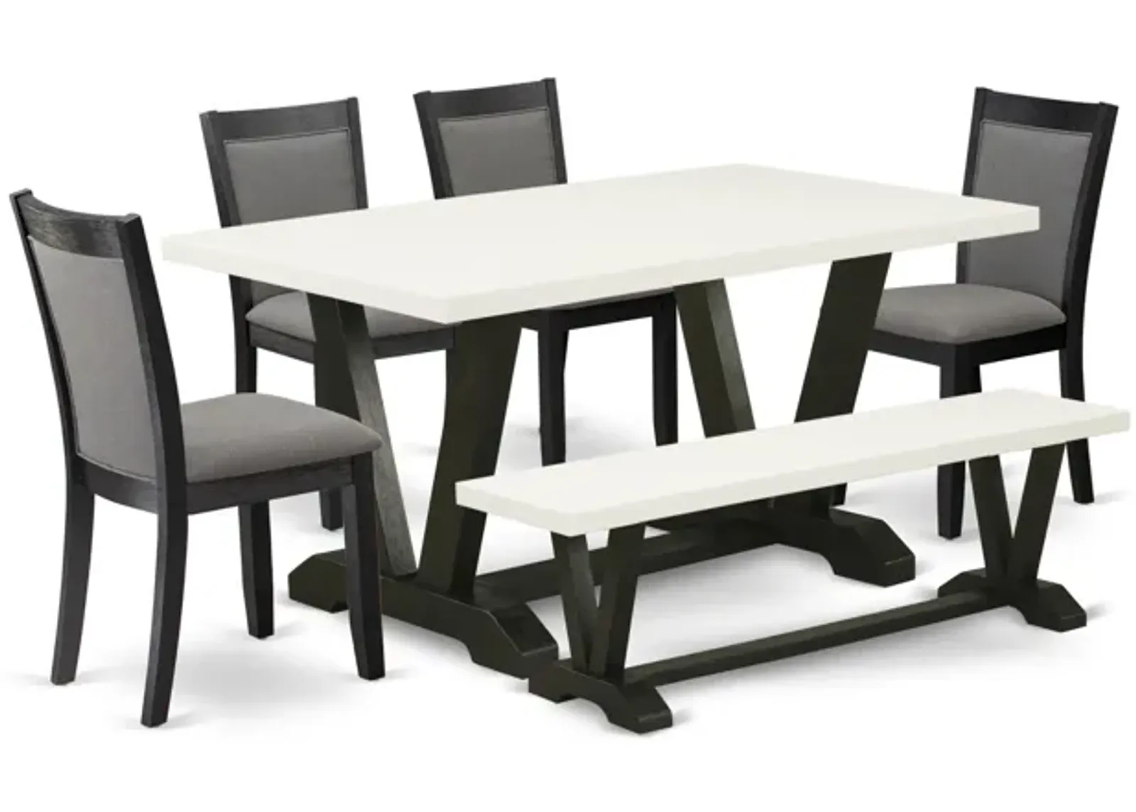 East West Furniture V626MZ650-6 6Pc Dining Set - Rectangular Table , 4 Parson Chairs and a Bench - Multi-Color Color