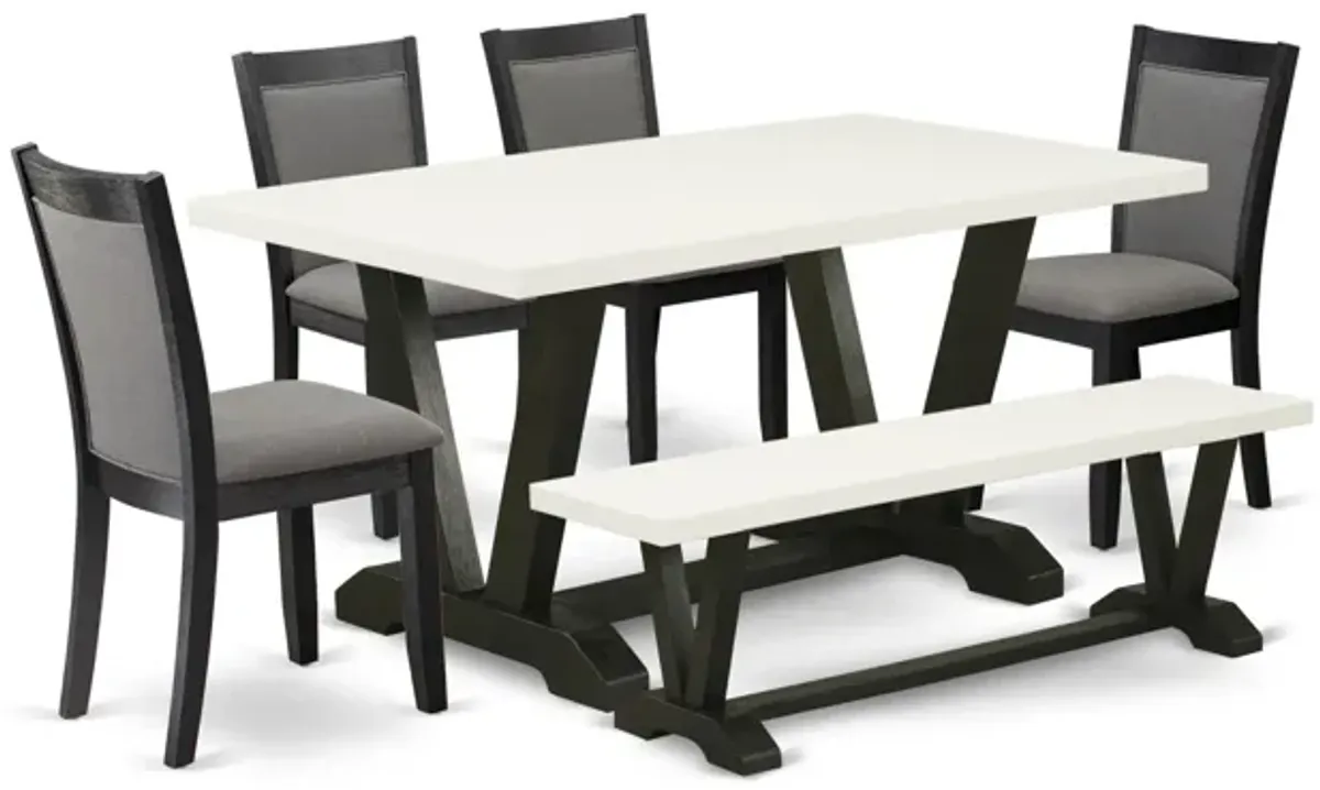 East West Furniture V626MZ650-6 6Pc Dining Set - Rectangular Table , 4 Parson Chairs and a Bench - Multi-Color Color