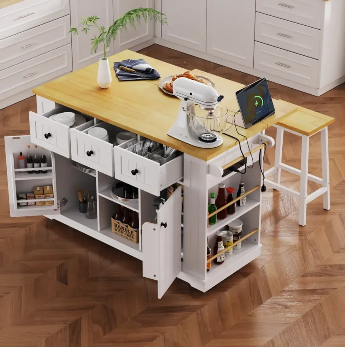 Merax Kitchen Island with 2 Bar Stools