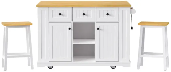 Merax Kitchen Island with 2 Bar Stools