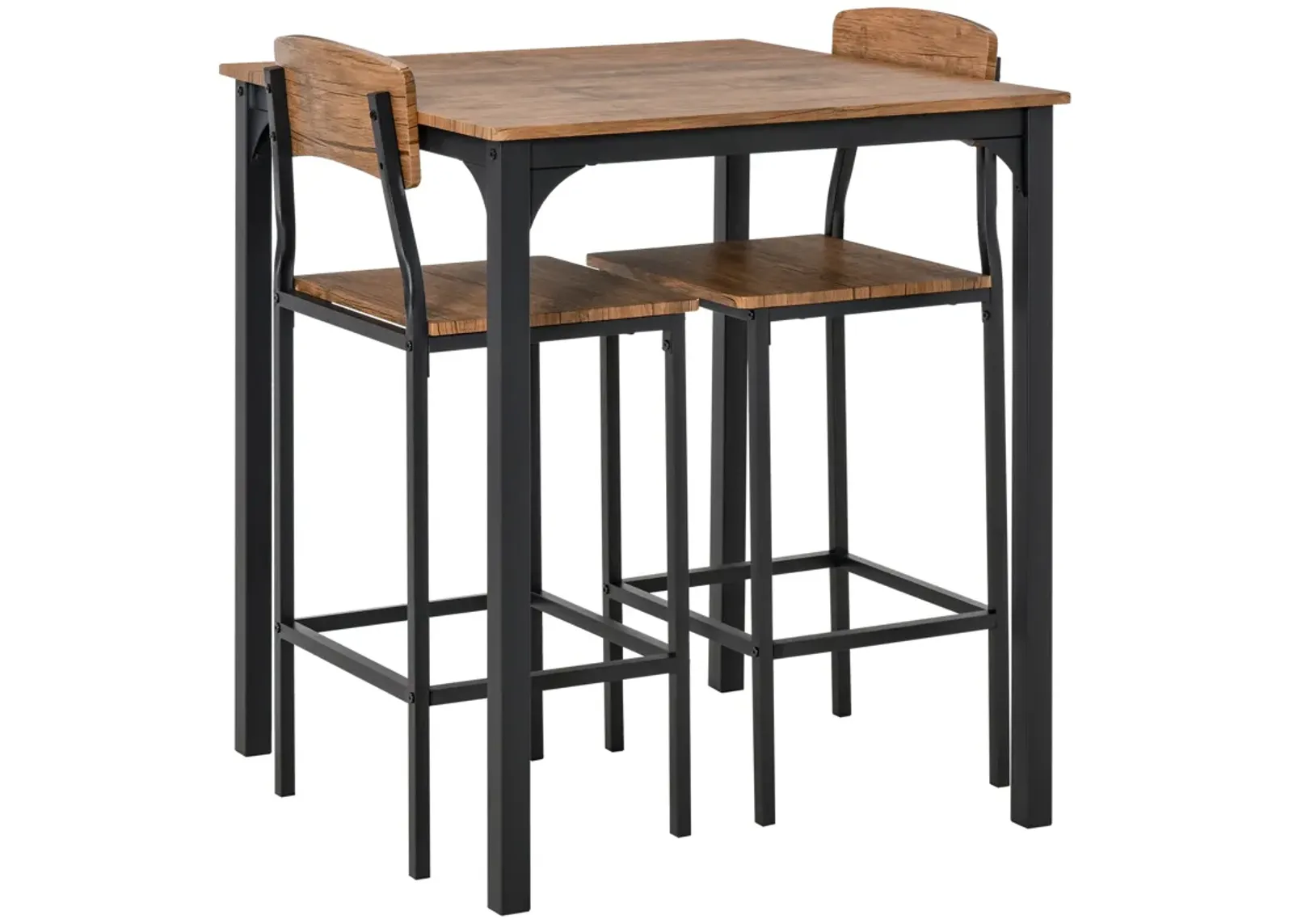 Industrial 3-Piece Bar Table Set with Steel Chairs