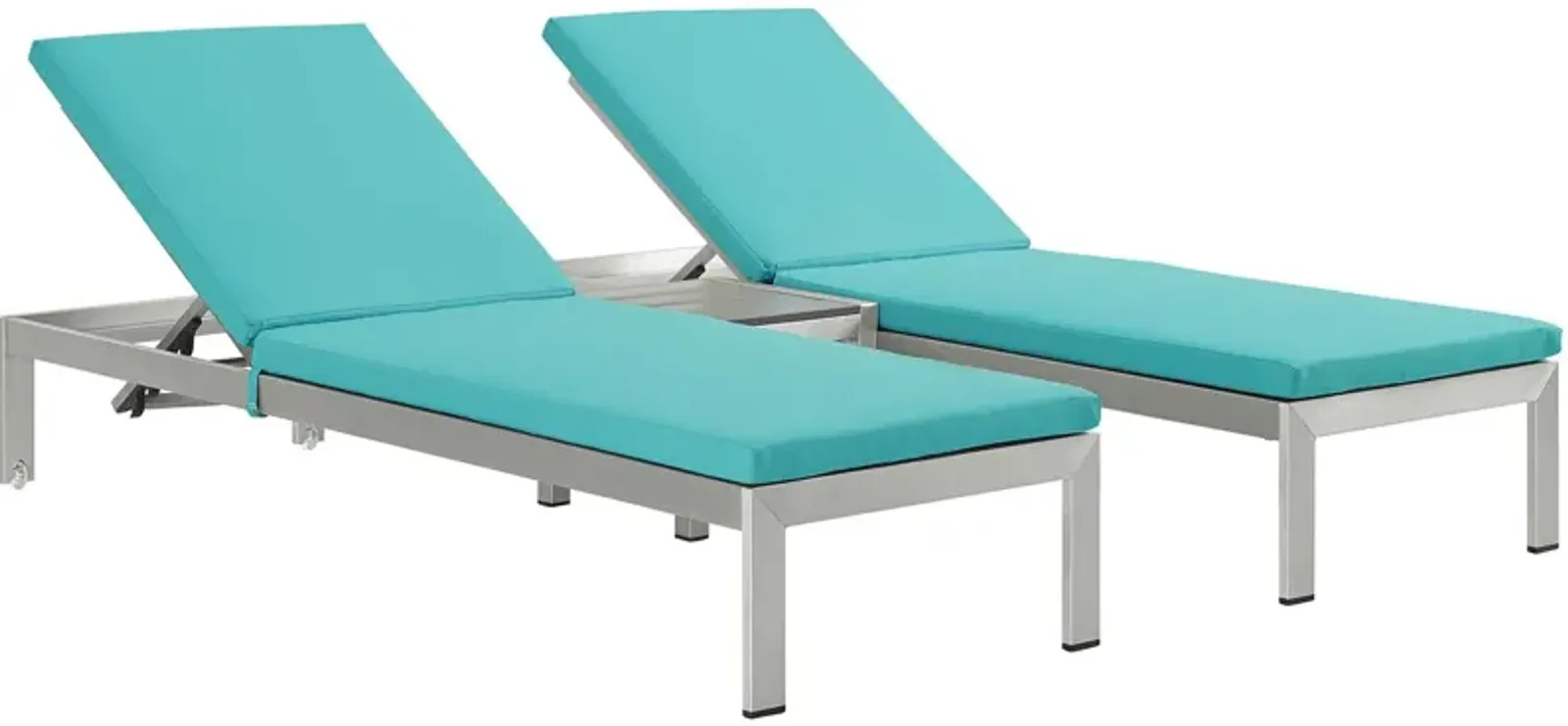 Shore 3 Piece Outdoor Patio Aluminum Chaise with Cushions