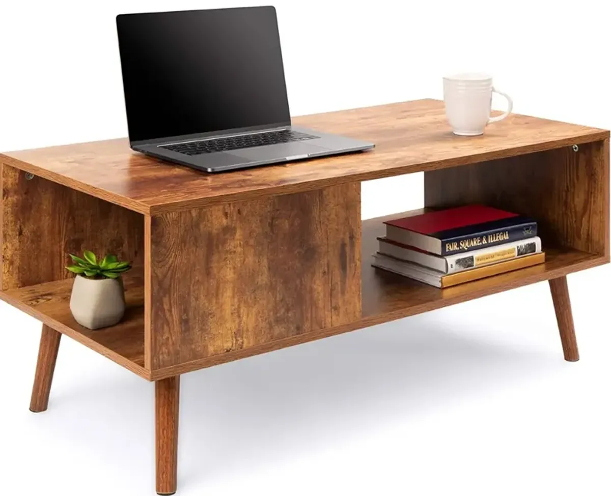 Sleek Mid-Century Coffee Table with Storage Shelf – Perfect for Living Room Organization