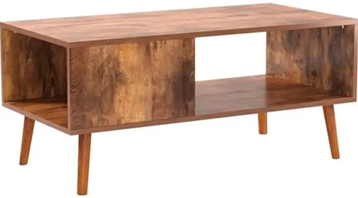 Sleek Mid-Century Coffee Table with Storage Shelf – Perfect for Living Room Organization