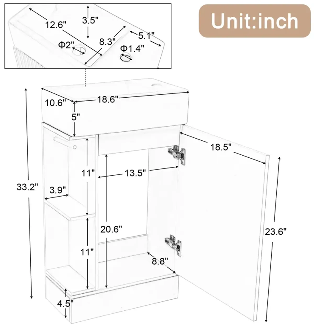 Merax Bathroom Vanity Cabinet with Two-tier Shelf