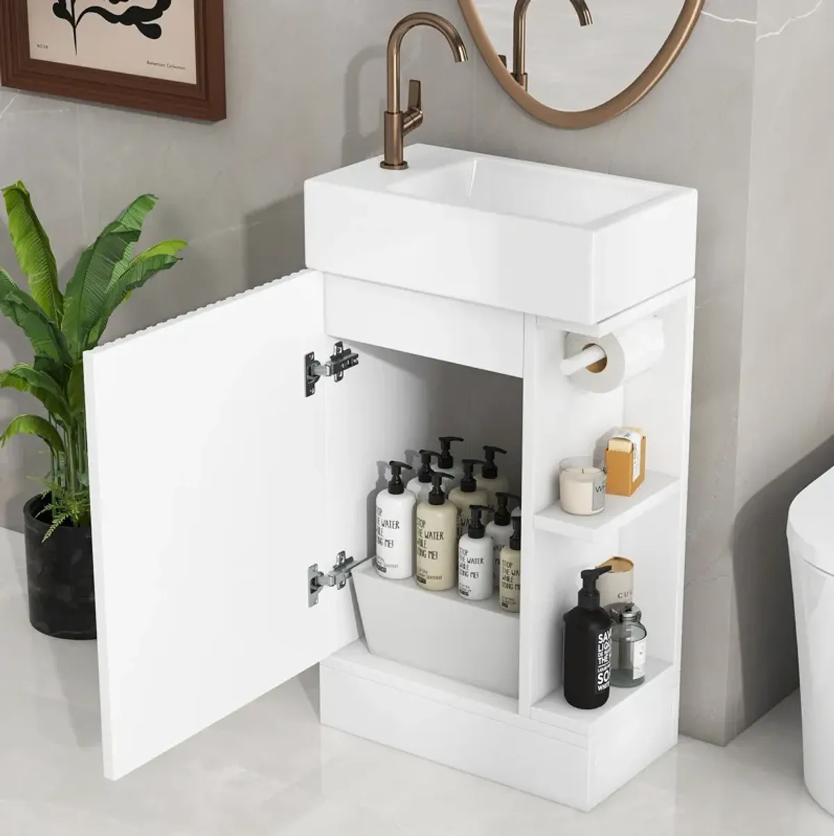 Merax Bathroom Vanity Cabinet with Two-tier Shelf