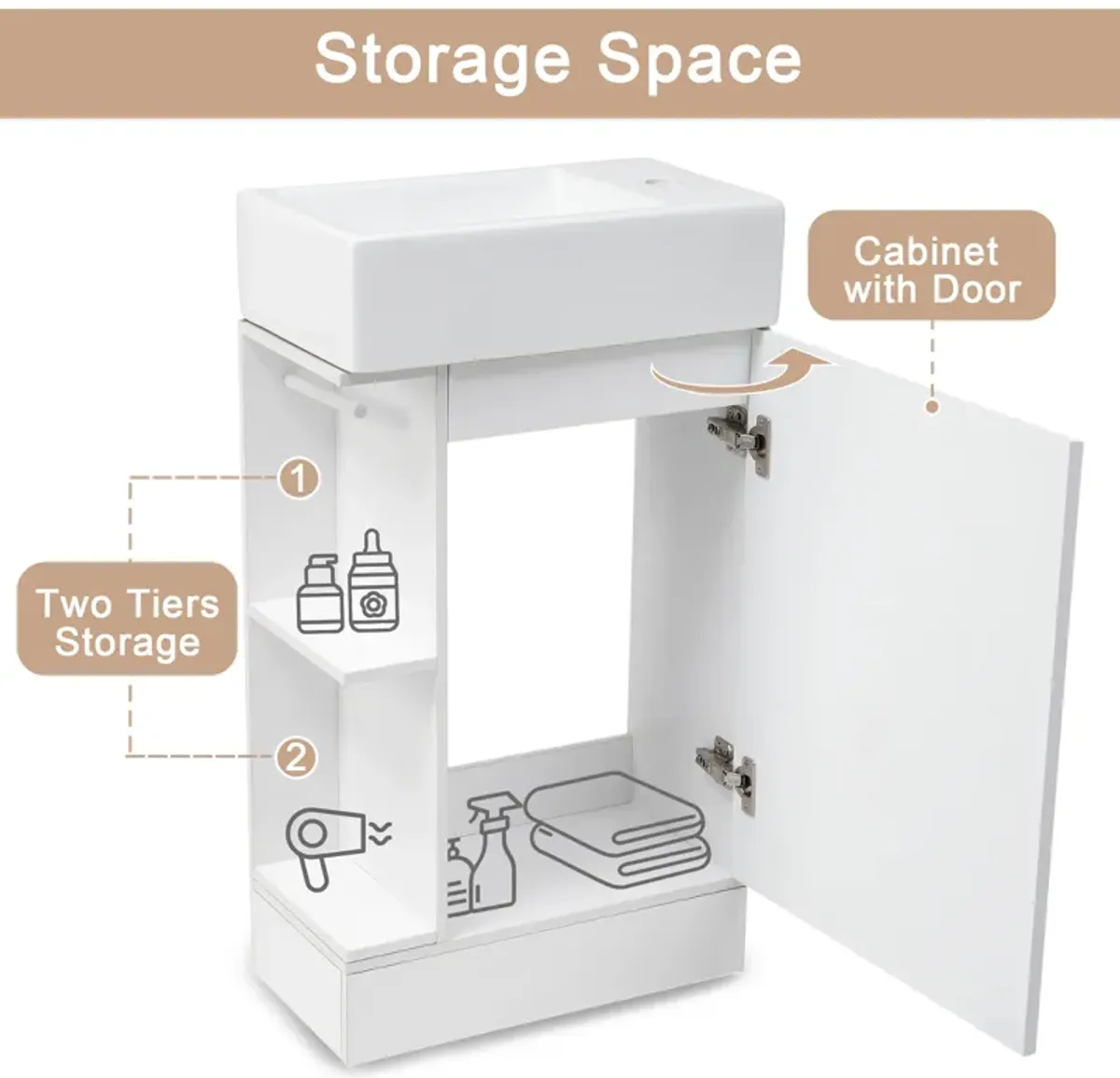 Merax Bathroom Vanity Cabinet with Two-tier Shelf