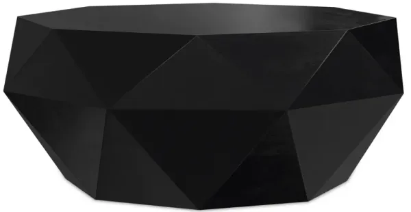 Zayn SOLID ACACIA WOOD 35 inch Wide Irregular Contemporary Coffee Table in Black, Fully Assembled