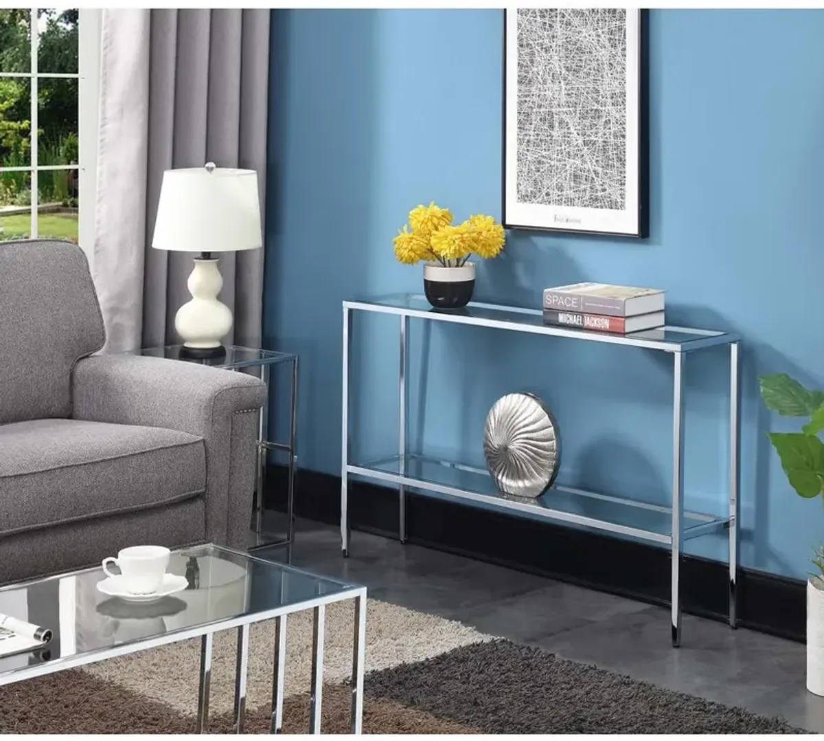 Convenience Concepts Nadia Chrome Console Table