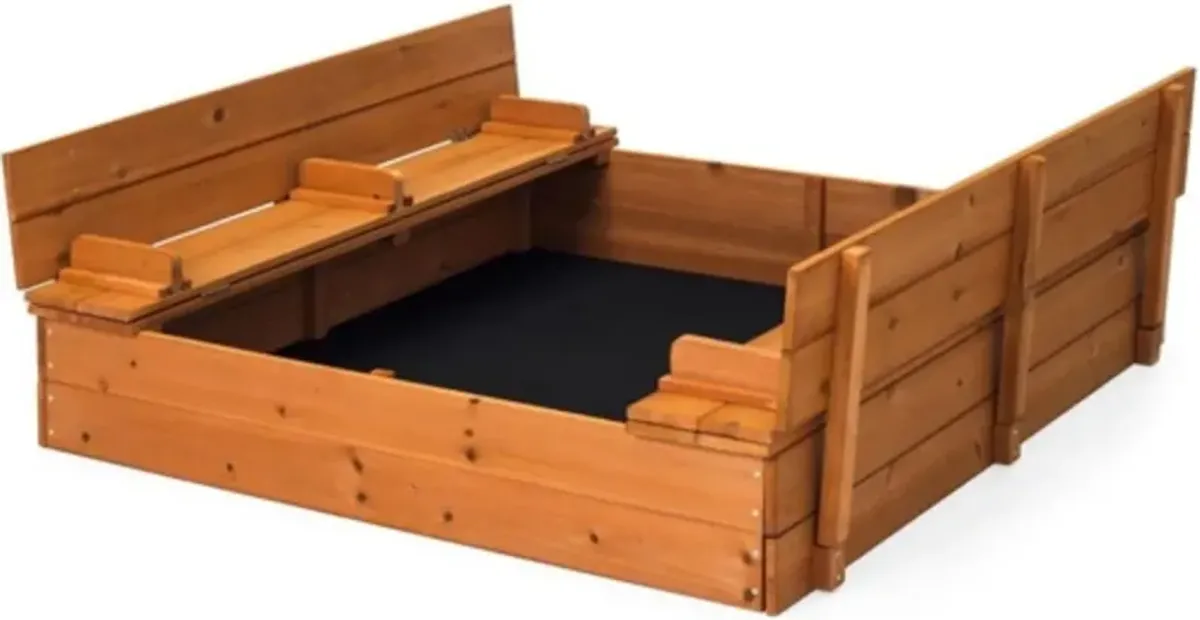 Hivvago Sturdy Brown Cedar Kids Complete Seated Bench Sandbox