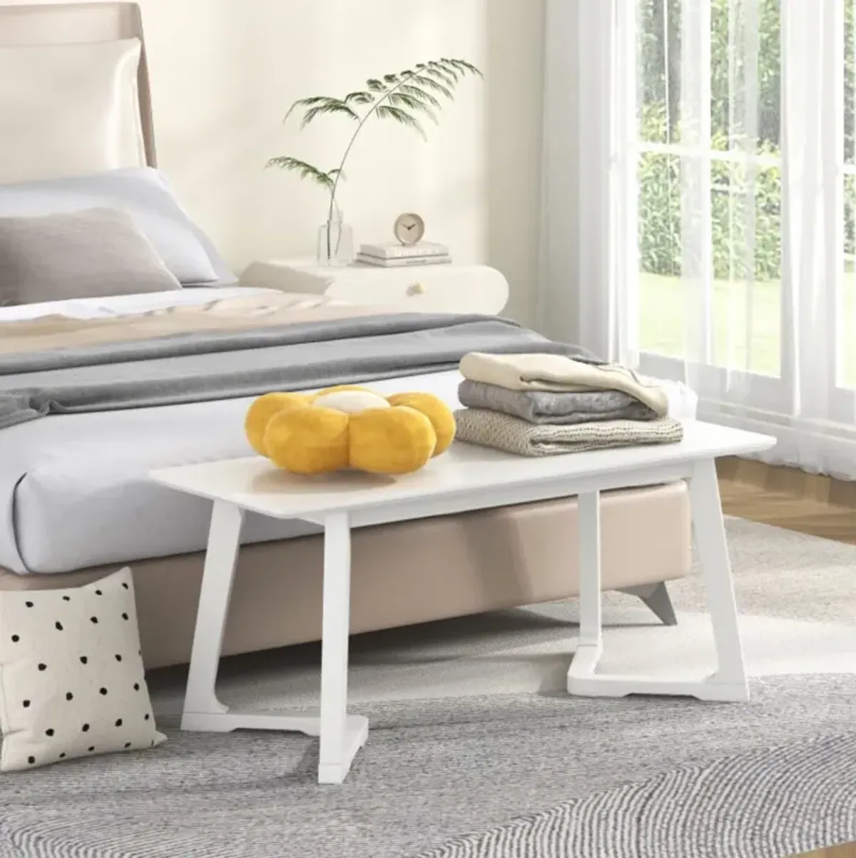 Hivvago 42 Inch Modern Entryway Bench Long Dining Bench with Rubber Wood Legs