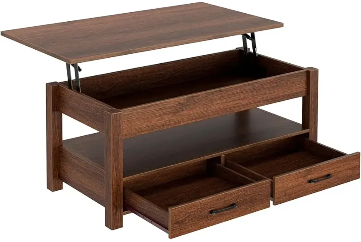 Rolanstar Lift Top Coffee Table with Drawers and Hidden Compartment