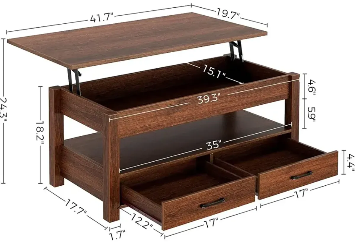 Rolanstar Lift Top Coffee Table with Drawers and Hidden Compartment