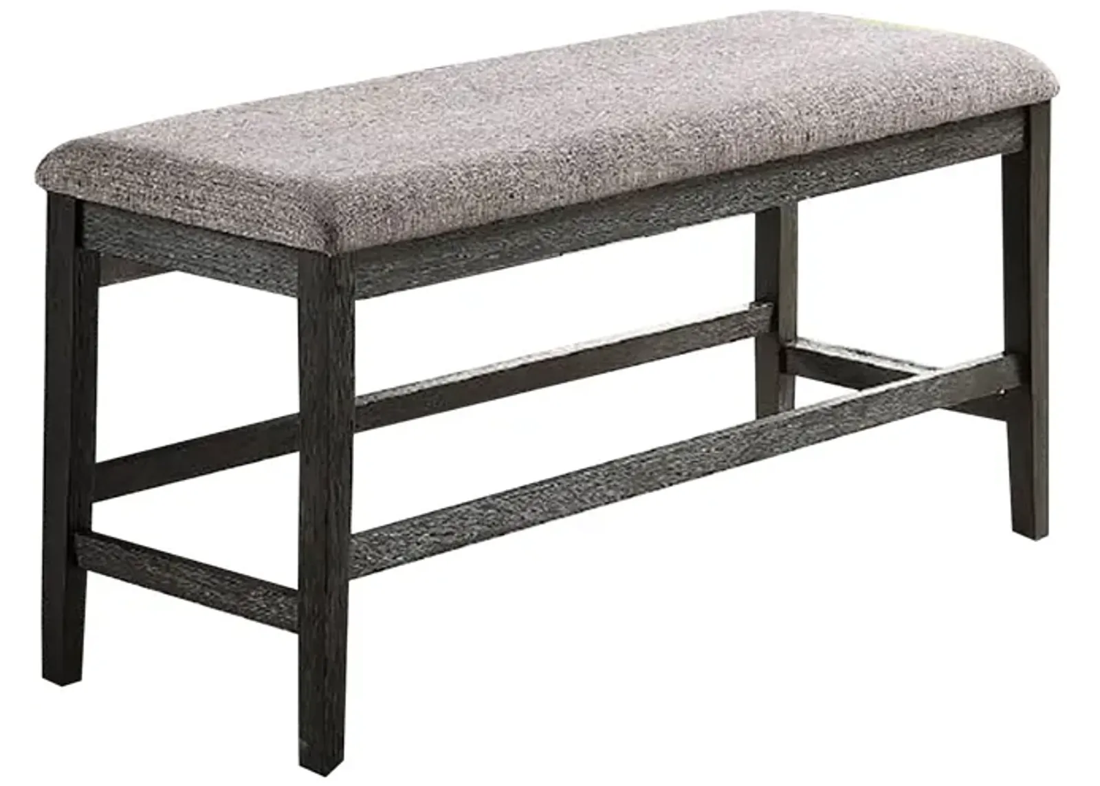 Distressed Wooden Dining Bench with Fabric Seat, Gray - Benzara