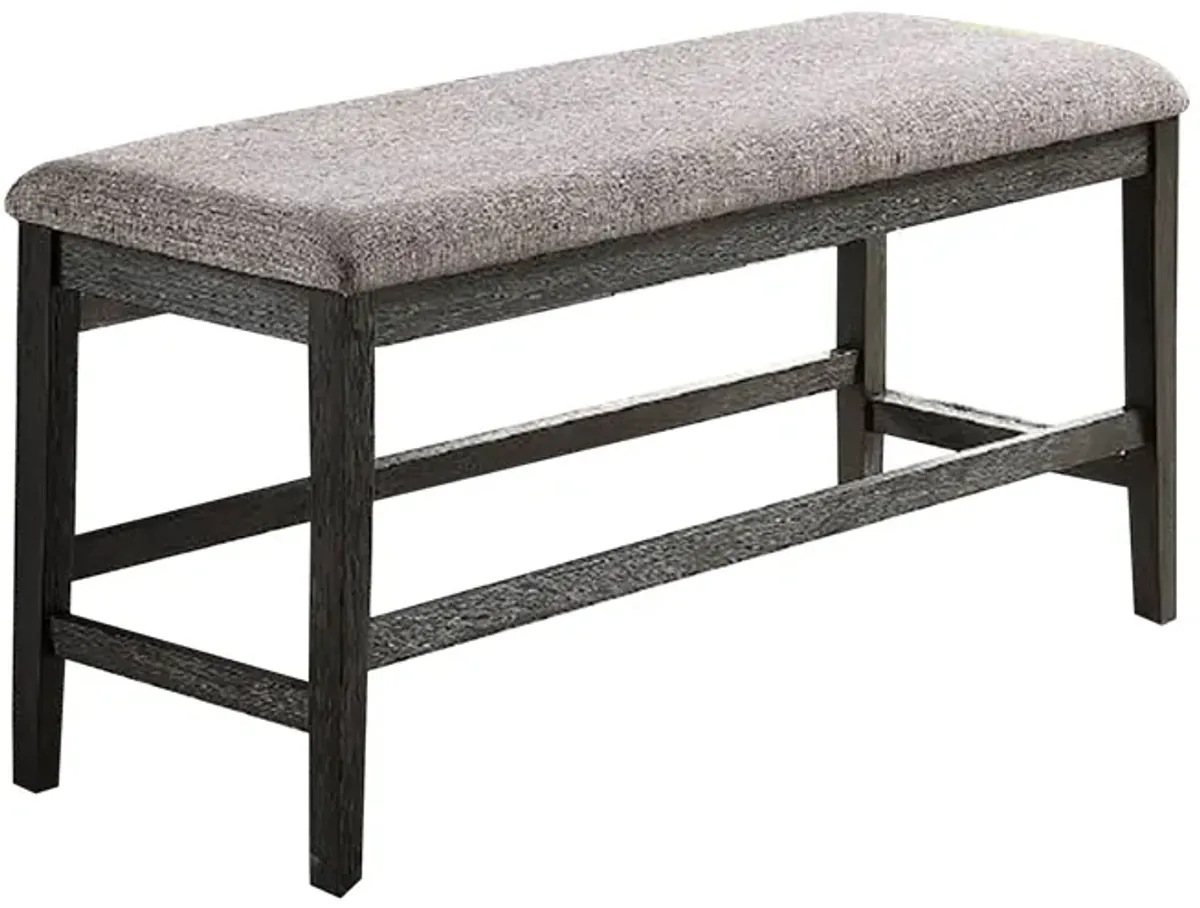 Distressed Wooden Dining Bench with Fabric Seat, Gray - Benzara